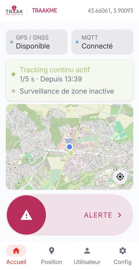 Écran Accueil - suivi continu actif