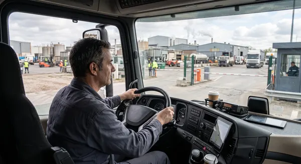 Chauffeur livrant sur un site industriel sécurisé